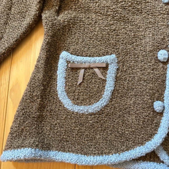 Y2K Anthropologie Sleeping On Snow Brown Boucle Blue Trim Cardigan Sweater - Picture 4 of 11